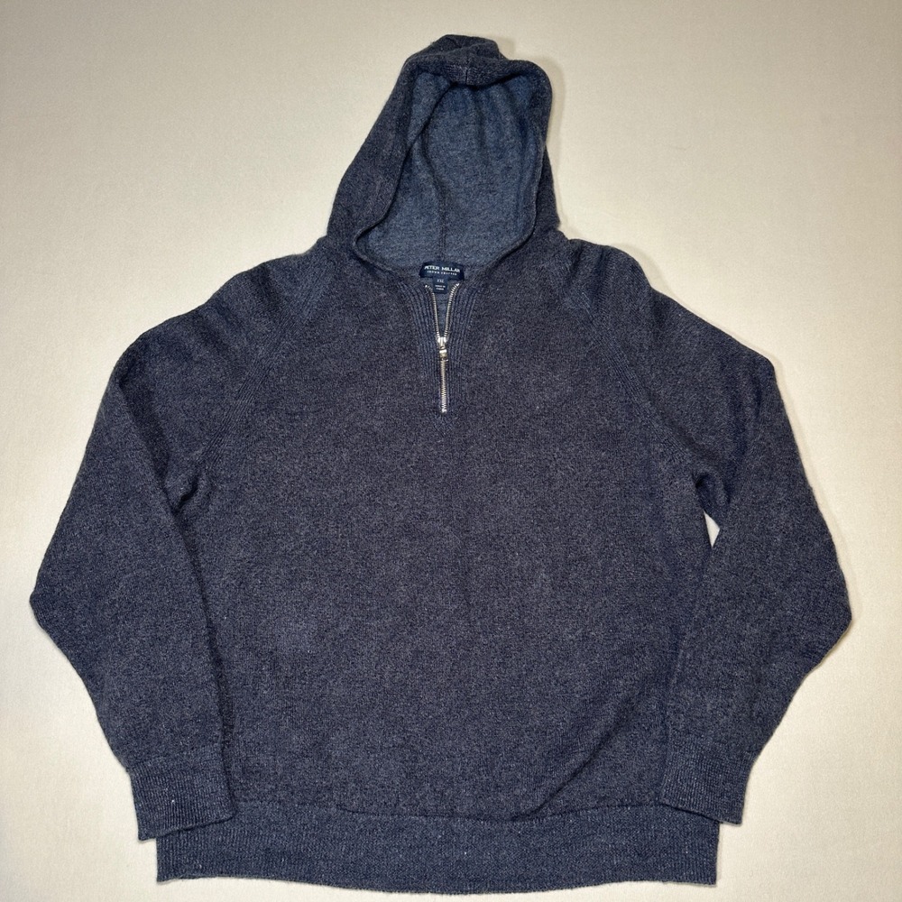 Peter Millar Crown Crafted Hoodie Youth XXL Blue Linen Merino Wool Sweater Zip